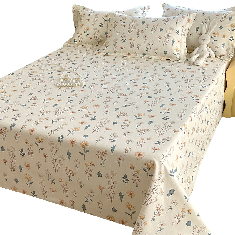 夏季100纯棉老粗布床单单件全棉夏天单人宿舍被单亚麻凉席三件套