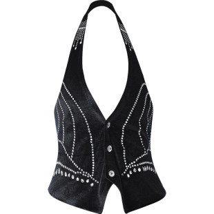 越野营水兵舞服装女上衣新款黑色镶钻马甲吉特巴舞蹈服广场舞套装