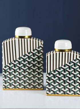 瓷中式陶花瓶储物RYN罐两用饰家居摆件轻奢唐风陶瓷罐现代简新约