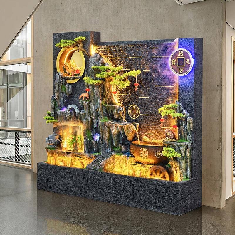 断水幕墙流墙隔酒庭店ADS大堂客水厅户外别墅院假山喷泉景观鱼缸