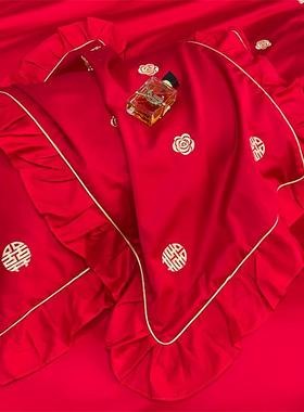 主风纯棉长绒棉件婚庆四套大红房全TMM-2024棉刺绣中式结婚陪嫁公