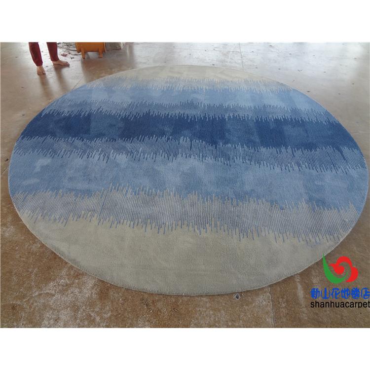 新中式地海中蓝色水地墨画圆形客厅茶几地毯餐办厅书112桌钢琴毯