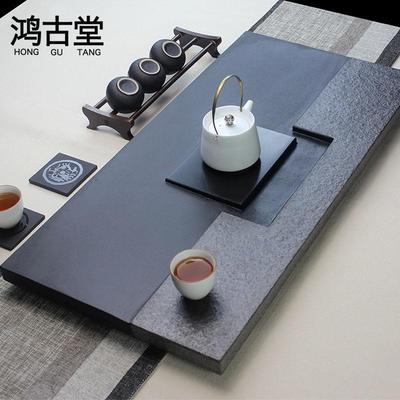 家用乌金石茶盘块整中式手工抛盘BeY5yiJi光石茶台简约头茶盘排水