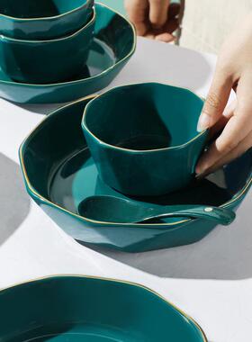 x-yt人碗碟套装家用610陶金边餐具碗盘碗筷汤碗组瓷合孔F76768HS