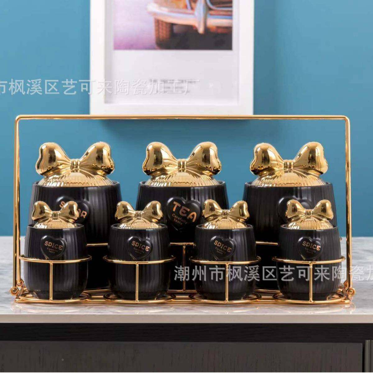 7示套头装陶瓷器密封罐厨房储物皿调料罐展瓶杂sj-YK粮干果收纳储