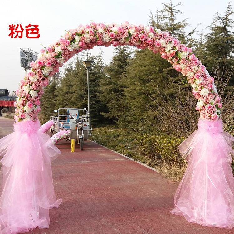 定制排婚F95T67M6拱庆门彩虹门花架绢花拱门花雪拱纱门花柱路引婚