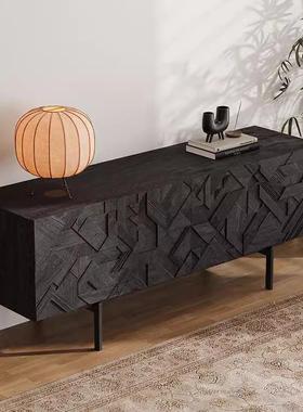 FTP实木餐边地柜中古工风业餐柜极物简家用餐边柜落储柜黑色玄关