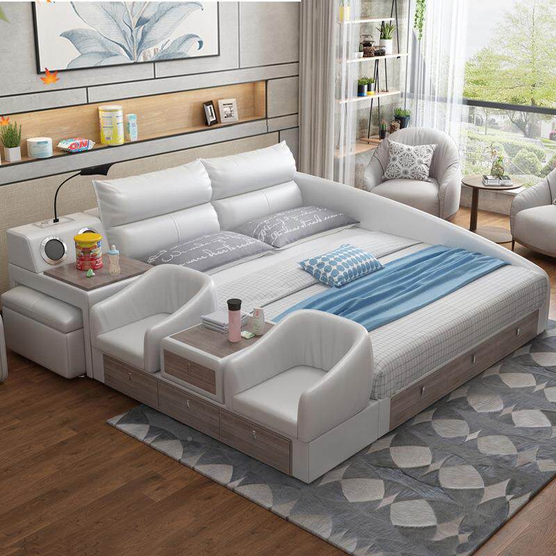 现代简大户型卧室储物人床婚床多约功能榻榻602#双米皮子母婴儿床