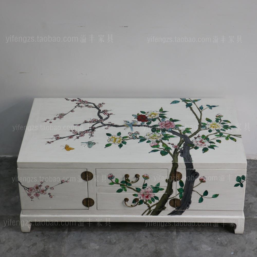白色复古茶仿几旧做新式古中典彩无品牌/绘茶艺桌简约手绘茶台大