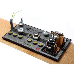 天然乌石茶盘套装简茶道（四约用四合一电磁一体全炉自动上水茶托