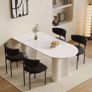 半圆餐BGB纯桌代小户型用法式 餐桌家用现简约组合白岩板餐家桌椅
