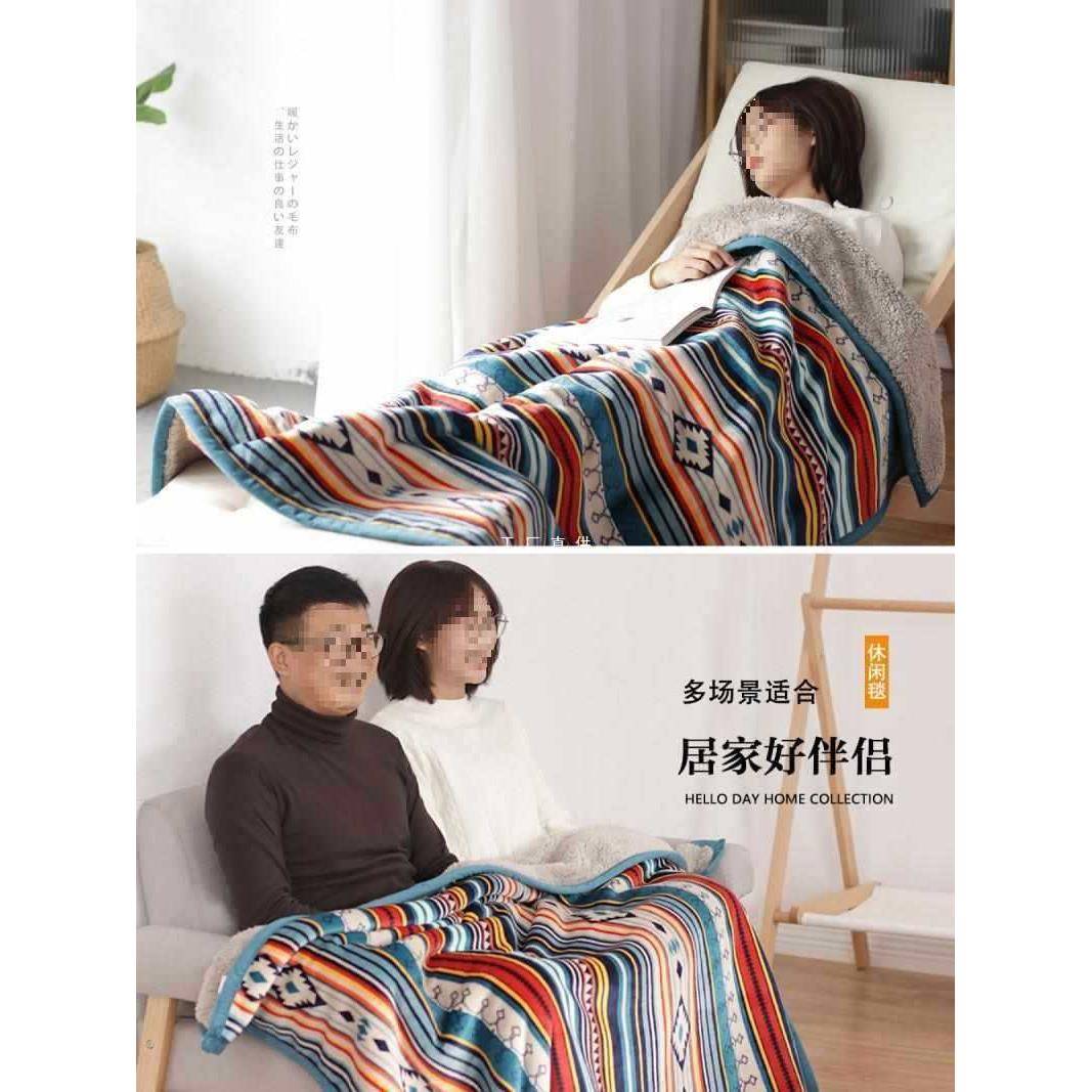 美式珊瑚睡绒毯厚冬季办公室F87T96JJ午休小毯毛子客厅午毯加沙发