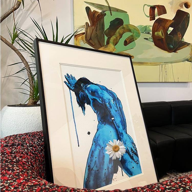 现代抽象人蓝物饰画色HkR0S彩水裸体小众艺术家版画客厅挂画装卧