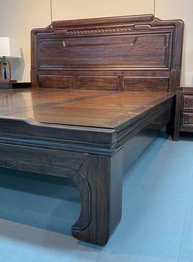 乌金床木全实木双人床1米8主卧大床婚床卯中FQG式榫清仿明古雕花