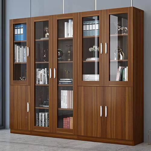 书办公A-19柜室文件柜木锁质带落地资料柜档案柜书架带玻璃门柜子