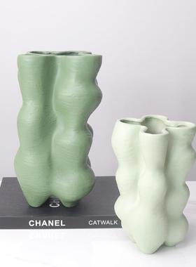 隐风复古艺术豆鼓包CNS花器花豆瓶家用创意奢装饰品客餐厅茶几摆