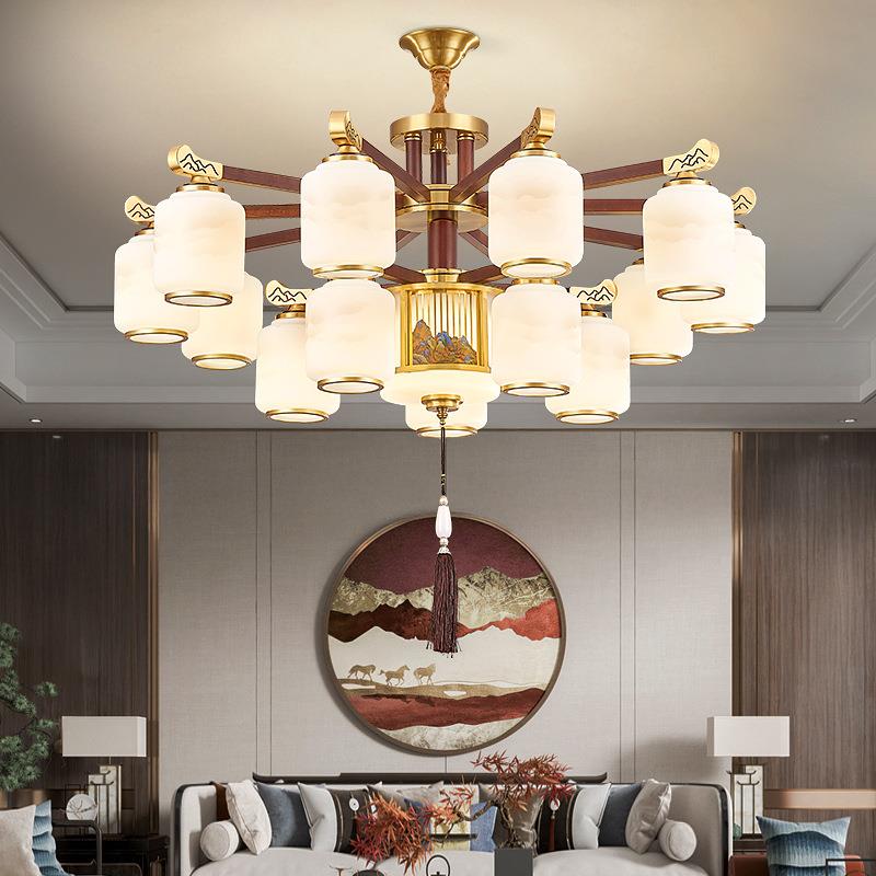 新中932式客厅吊灯实气木中风别墅自国建房餐厅书大房民宿酒店灯