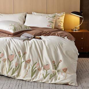 JJ/ZUO清新园澳棉田郁金香小毛巾绣四件套软纯棉亲肤柔被套床品