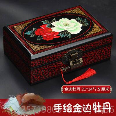 高档中式漆器盒平遥非遗覆古首饰盒漆木质盒梳结婚礼物盒饰品妆妆