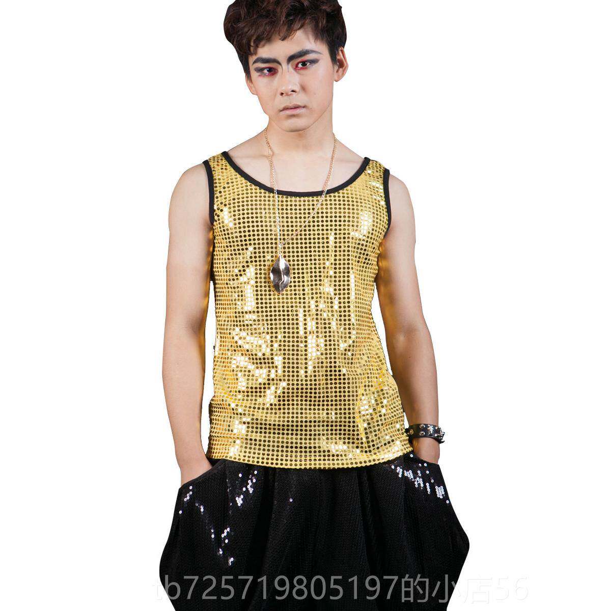 高档酒吧男d亮s片背心 舞台夏装礼服潮夜店演出服男 歌手服装