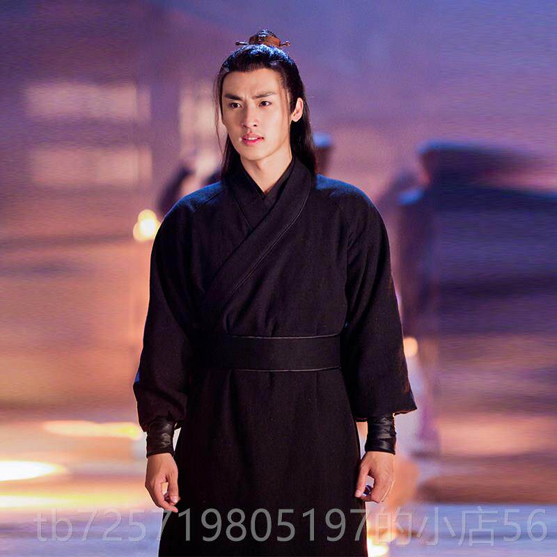 高档影人视男刺士汉服男士棉手麻武侠古装侠客服男客黑衣杀古装演