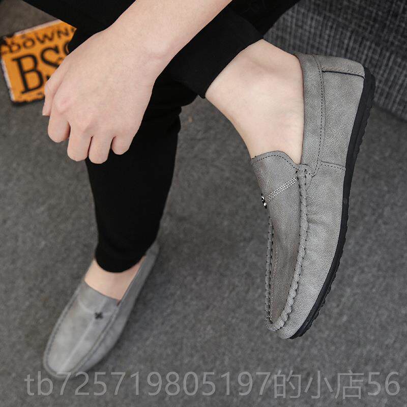 高档春精神男小伙豆鞋韩版漆皮季个性百搭懒人逗逗枪豆色无鞋带皮