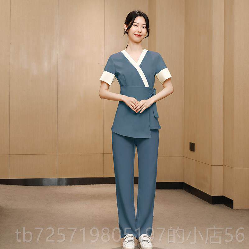 高档美容院制桑服袖2022夏季新美容院浴足拿足长疗按摩七分袖工作