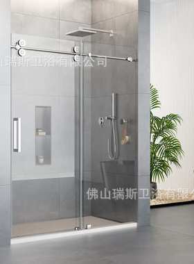 浴室无框单滑动黑色淋浴门glass single sliding shower door