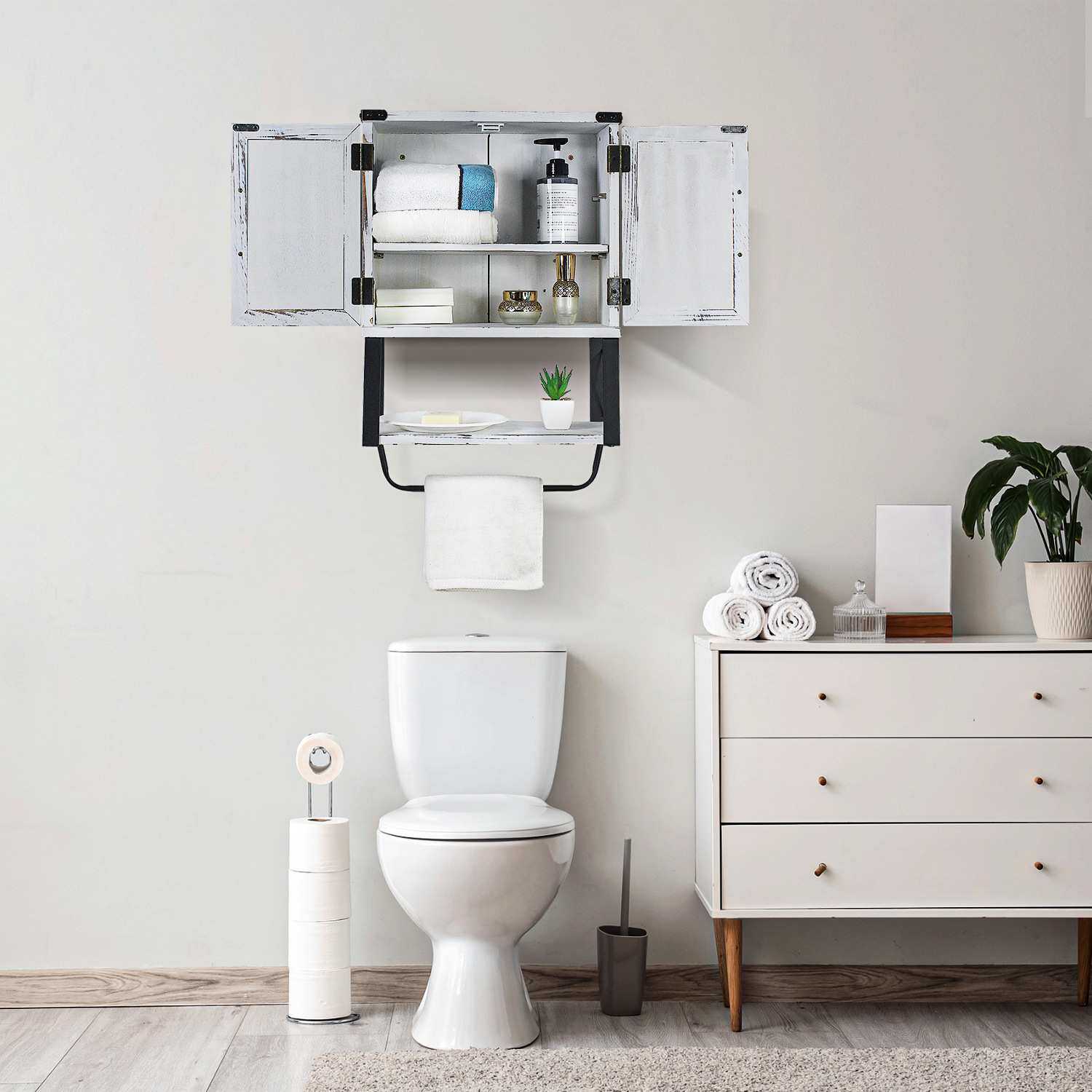 复古壁挂式木质浴室柜实木双开门美式乡村毛巾架储物柜美式实木