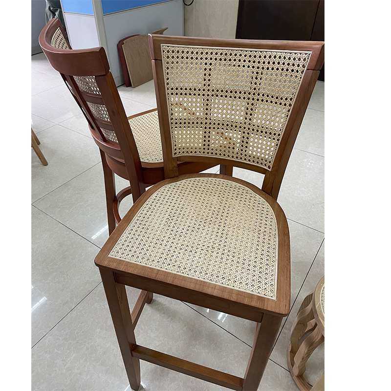 北欧实木靠背藤编高脚椅家用餐厅复古藤椅创意个性餐饮店酒店餐椅