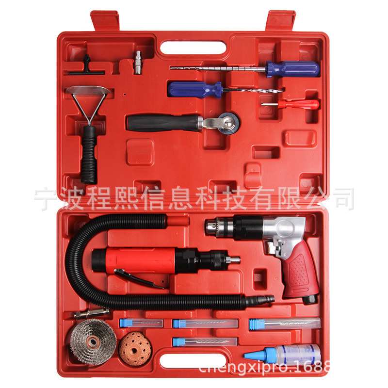 18件套补胎工具组套装低速打磨机气钻蘑菇钉胶片胶水钻头气动工具