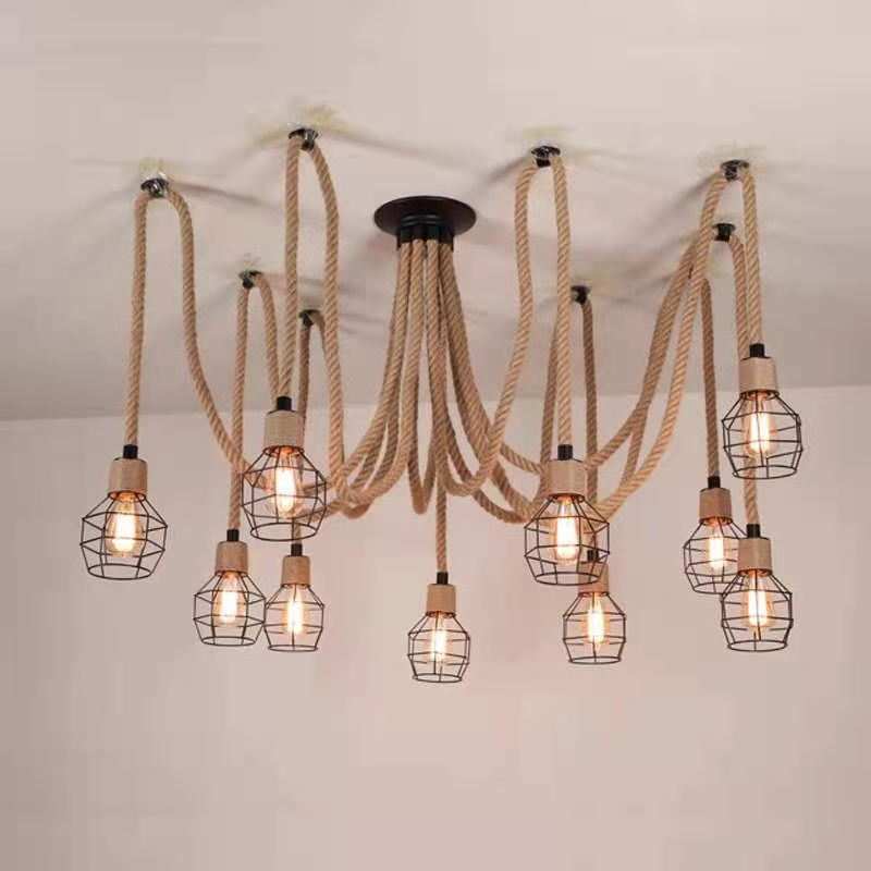 复古工业风麻绳天女散花手雷吊灯餐厅奶茶店网咖酒吧单头多头