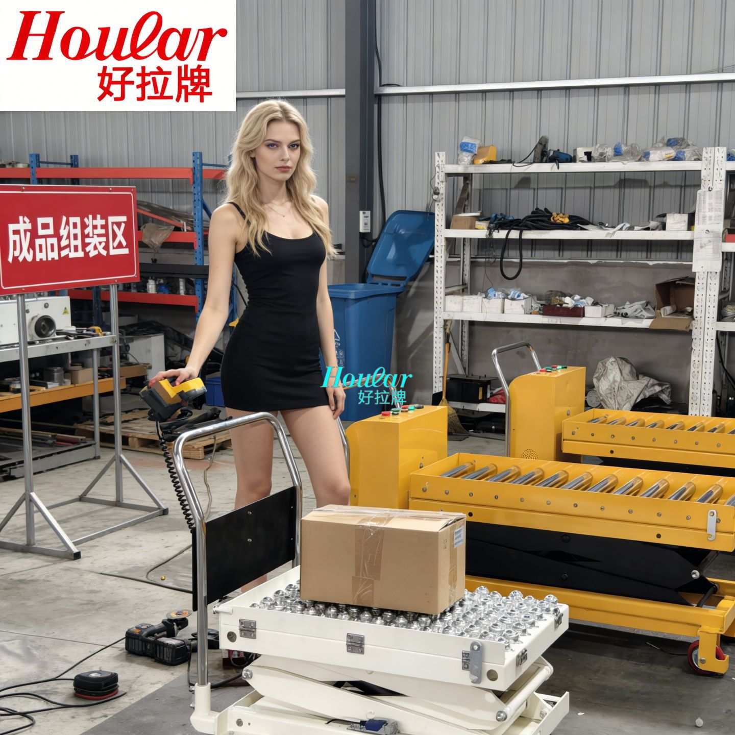 hoular滚珠滚筒手动平台车液压升降手推车万向球牛眼电动平台车