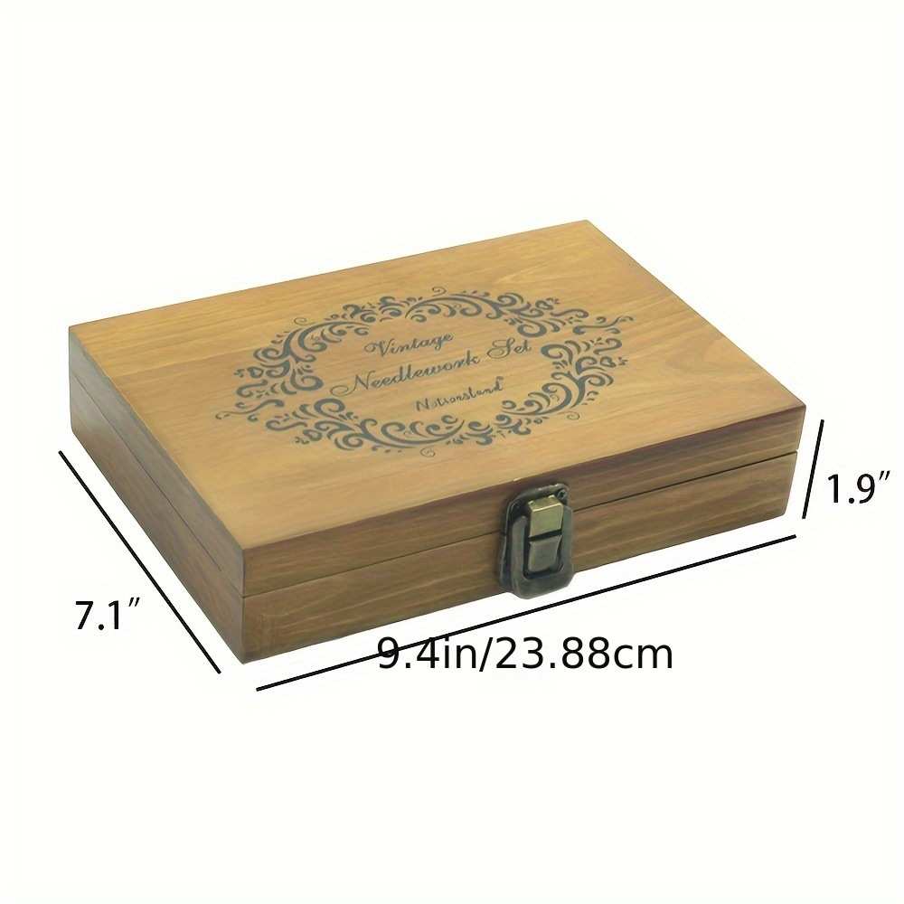 木质家用实木针线盒 刺绣剪刀套装复古剪刀顶针锥子断线器铜针筒