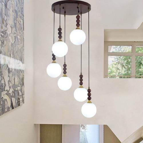 中古风楼梯吊灯复古公寓复式楼实木客厅餐厅灯loft旋转楼梯吊灯具