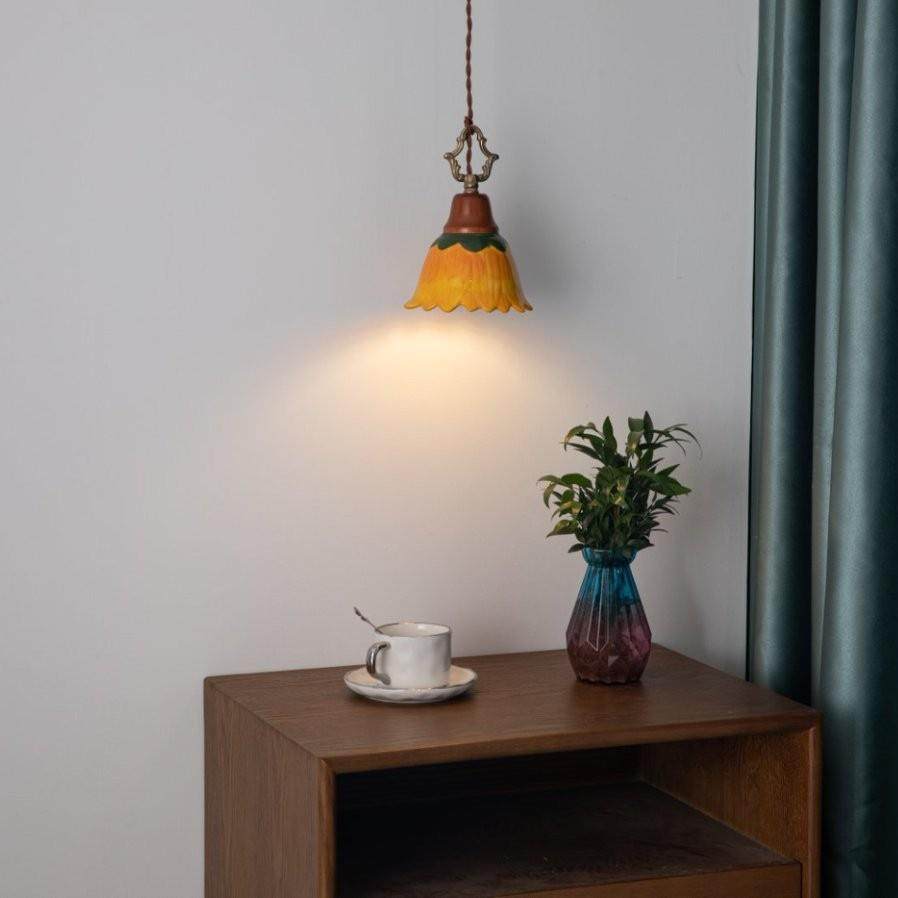 中古风卧室床头小吊灯高级感法式复古餐厅过道新中式单头长吊线灯