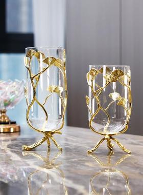 北欧客厅金属花瓶摆件办公室玄关室内餐桌现代花枝插花瓶工艺品