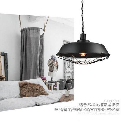 工业风吊灯创意个性铁艺复古灯具LED餐厅吧台餐桌单头小锅盖吊灯
