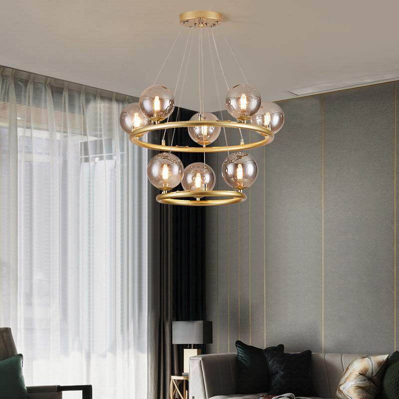 北欧圆球玻璃吊灯茶室卧室灯后现代简约金色小厅灯别墅复式装饰灯