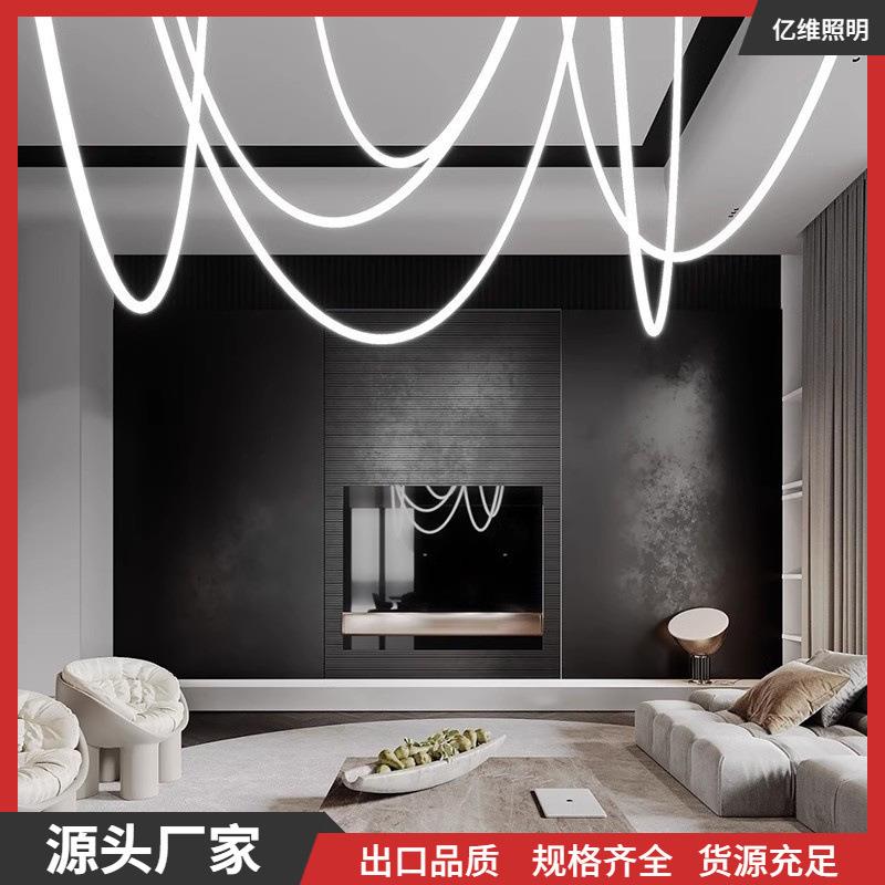 极简客厅吧台长条餐桌DIY硅胶吊灯设计师创意音符艺术缠绕线条灯
