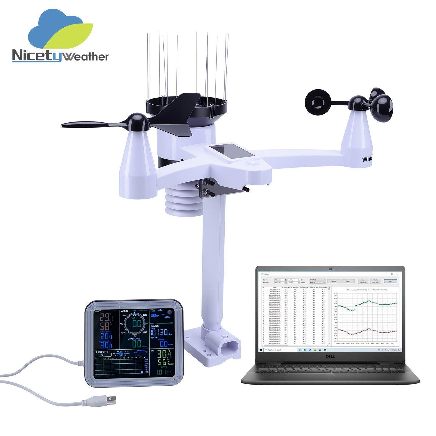 无线5合1气象站风速风向雨量温湿度监测PC联机分析农业太阳能供电