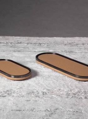 现代简皮约轻奢金质属椭圆托盘收纳摆盘样房酒店客厅板VFR桌面摆