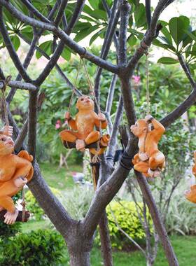 园户园外林景观物雕塑花庭院猴子别墅院动子田园仿真猴子树上挂件