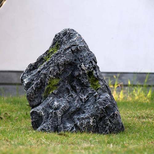 玻璃钢仿真石黑MDK山石异形观假山石水池草景坪围边景观石头装饰