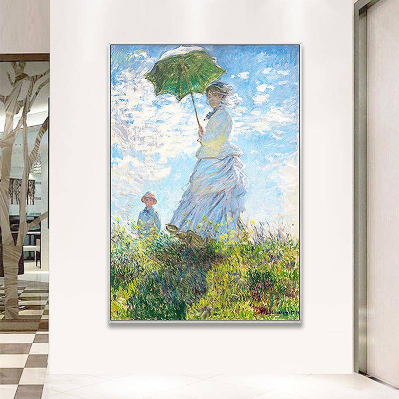 人油画手绘名莫奈背撑伞的女现代客厅走廊过道装A164饰画玄画关景
