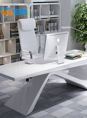 烤漆管老板桌办简约时现代总裁桌LK-R14轻奢大班台尚经理主大气公