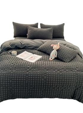 感泡泡棉纱四件套水洗单被套黑轻灰色简约现代奢FS756934风床上J