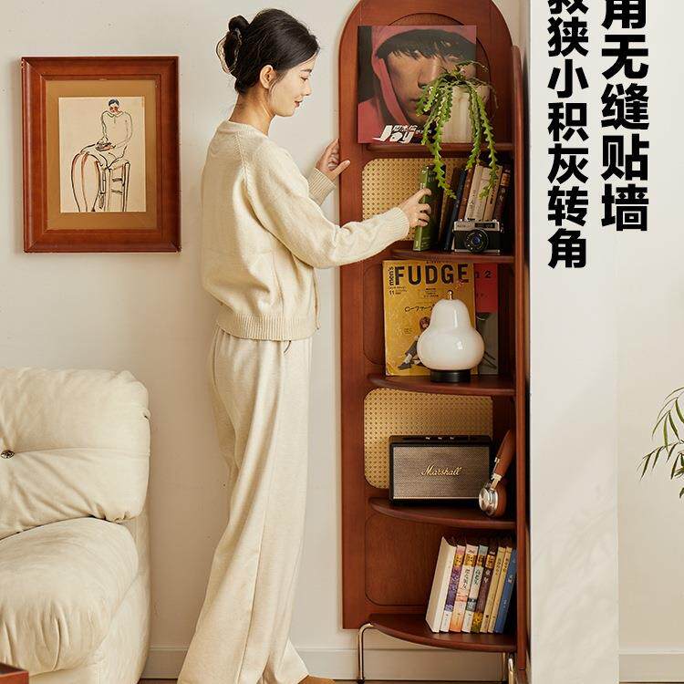 法式中形636古实木转厅拐角书架置物架多层收纳柜客三角角储物柜
