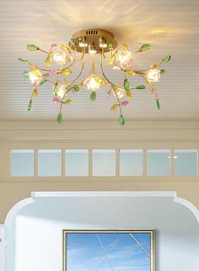 彩色花朵术水晶吸灯顶轻奢客46611厅卧书室房浪漫幻彩艺小清新中