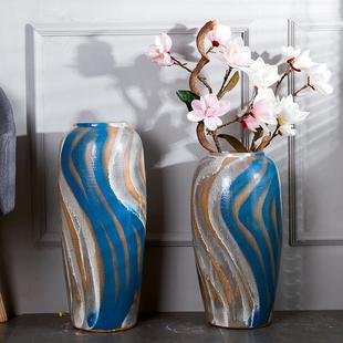 300 饰花店插仿真假干叶 043天水饰蓝花家陶居品瓷花瓶现代简约装